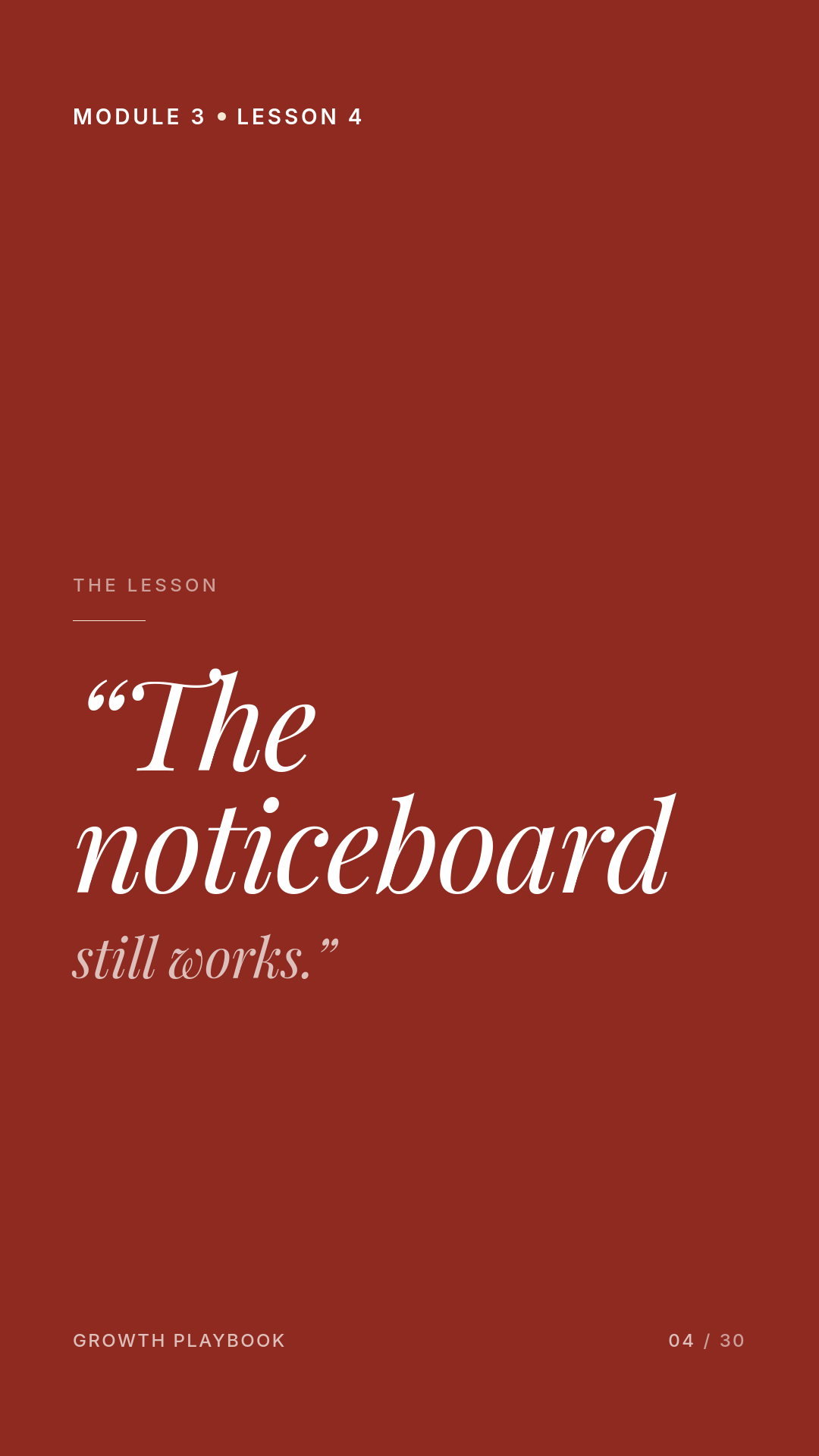 Card 1 of 8: “The noticeboard still works.”