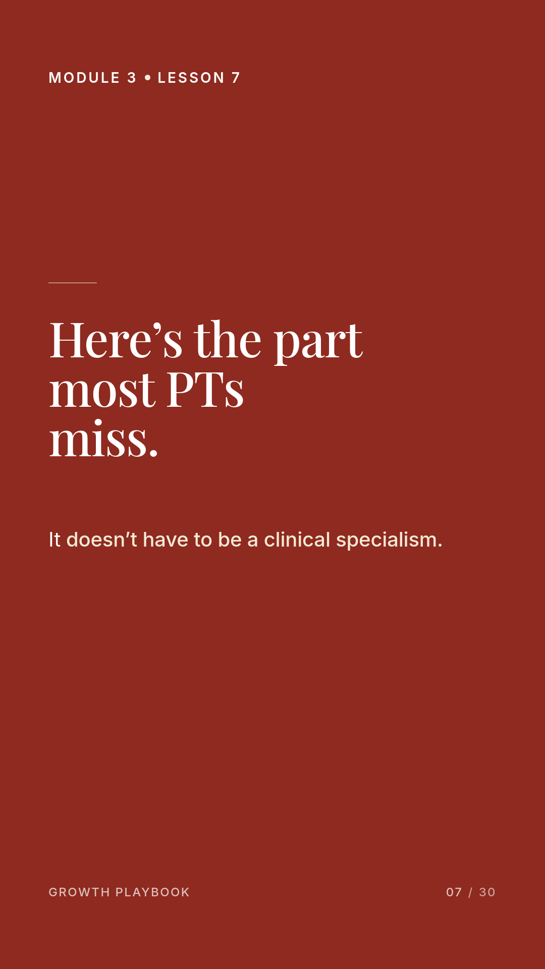 Card 4 of 10: Here’s the part most PTs miss. It doesn’t have to be a clinical specialism.