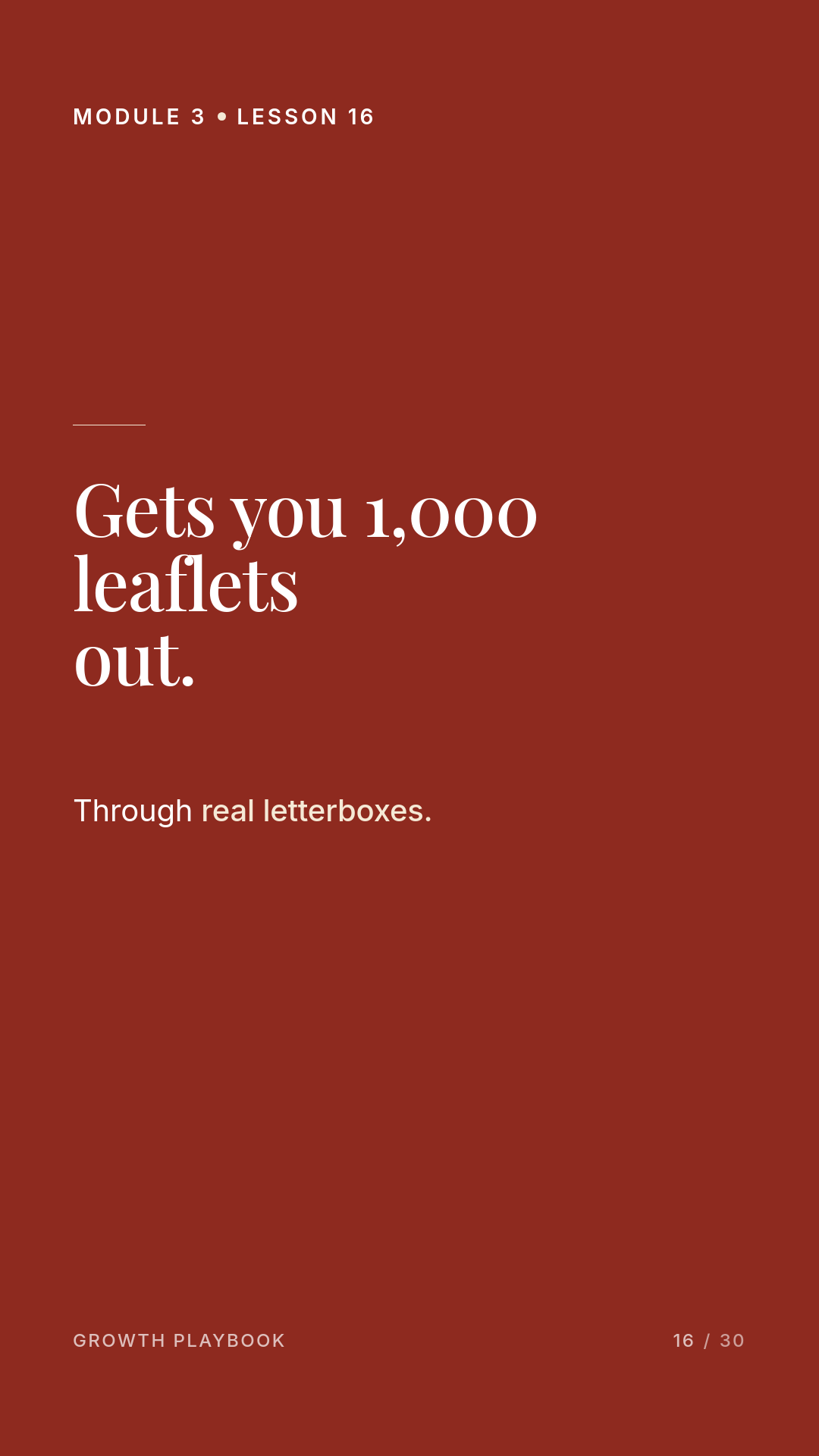 Card 6 of 14: Gets you 1,000 leaflets out. Through real letterboxes.