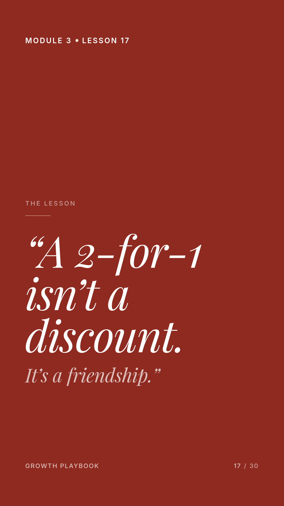 Card 1 of 12: “A 2-for-1 isn’t a discount. It’s a friendship.”