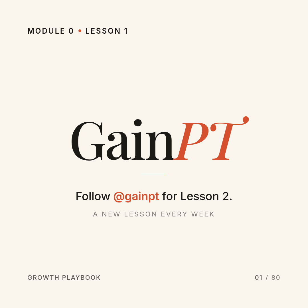Growth Playbook card — Module 0, Lesson 1 closer