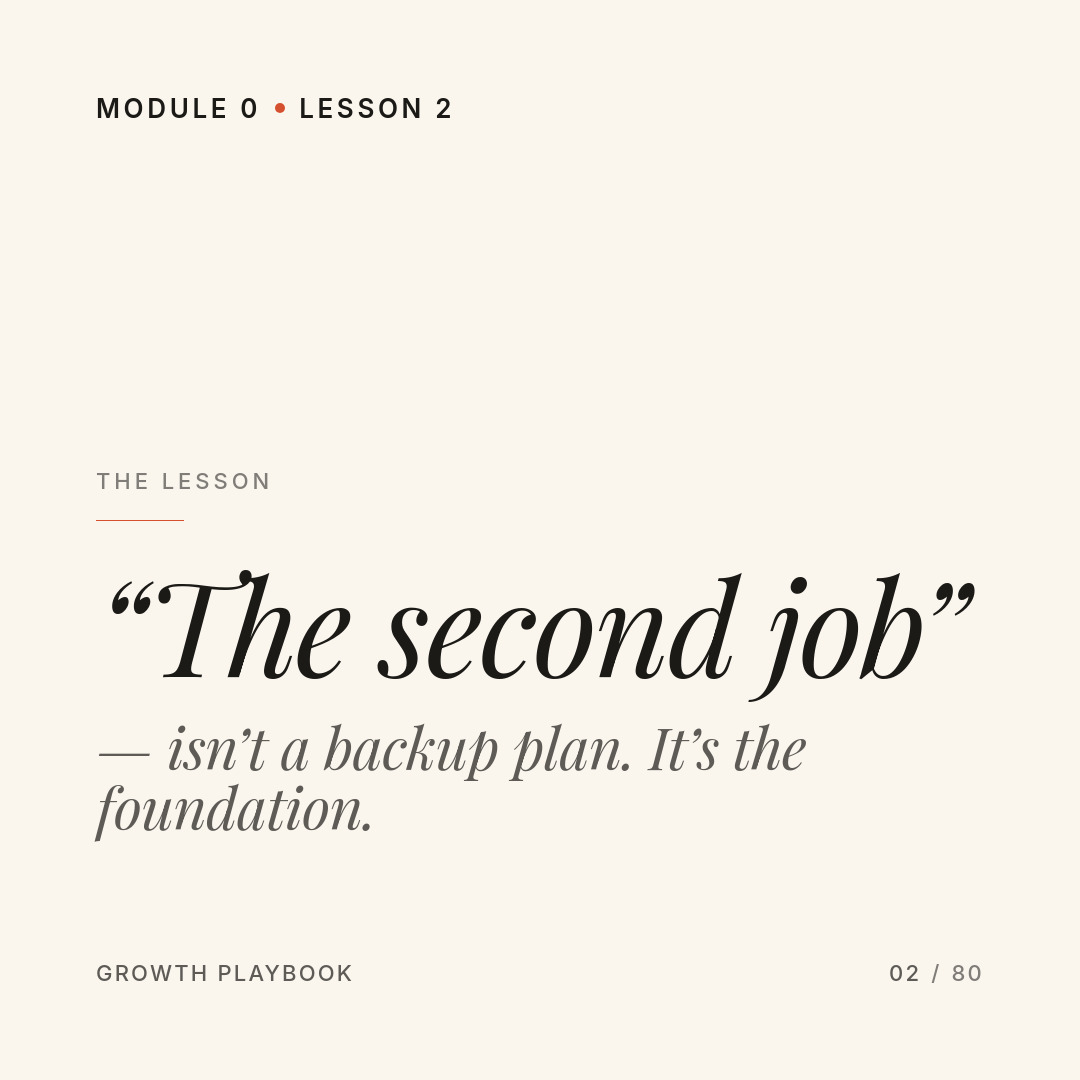 Card 1 of 13: “The second job” — isn’t a backup plan. It’s the foundation.
