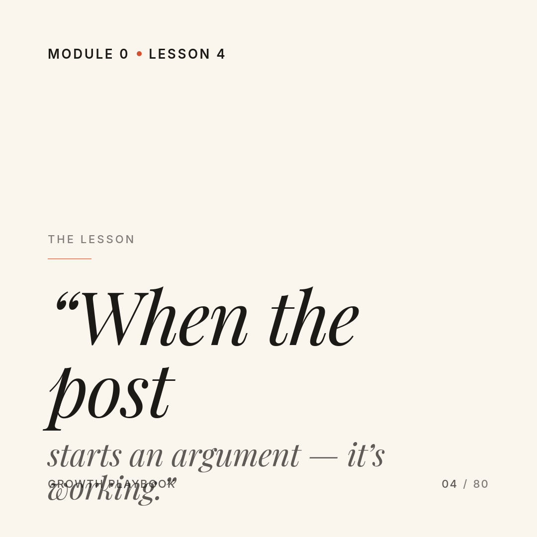 Growth Playbook card — Module 0, Lesson 4 opener