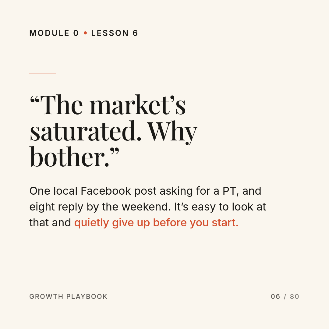 Growth Playbook card — Module 0, Lesson 6 detail